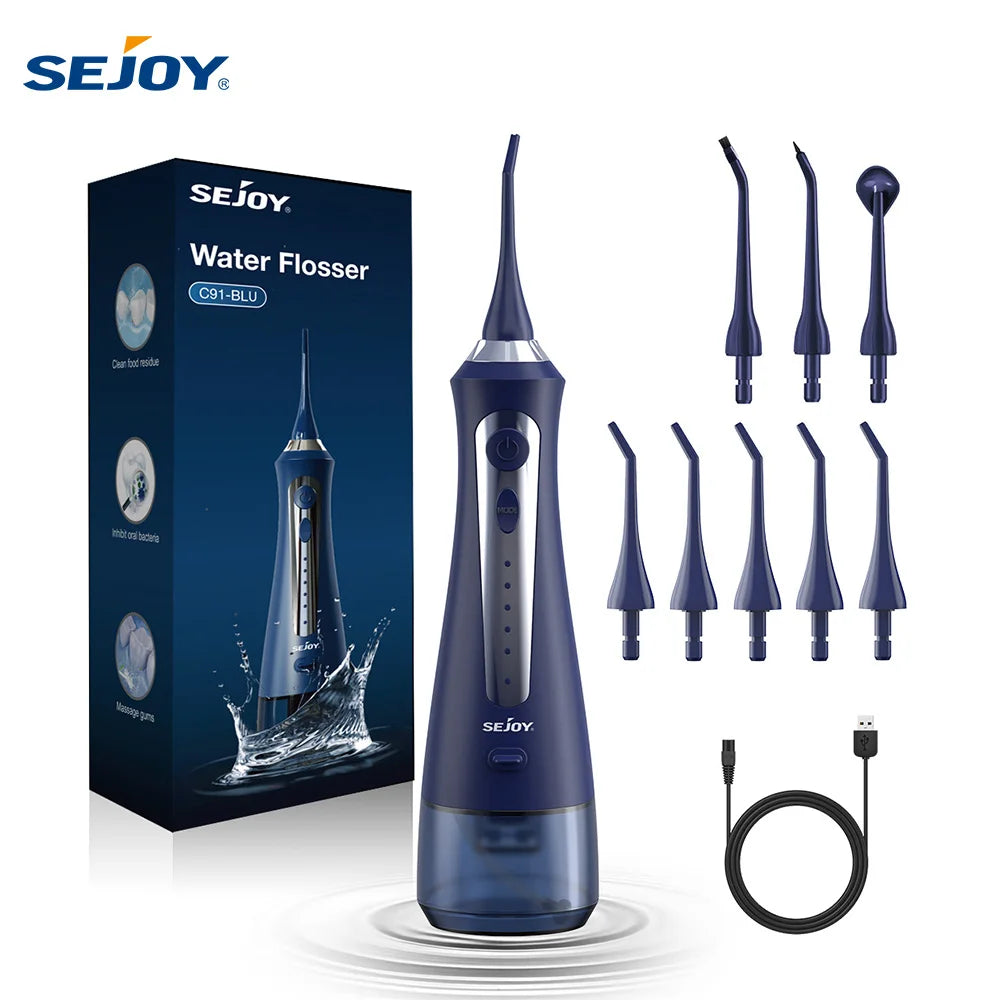 SEJOY Water Flosser Irrigator Dental Teeth Whitening strips Portable 230ML Tank 5 Modes 8 Jet Tips Washing Machine for Home Main image