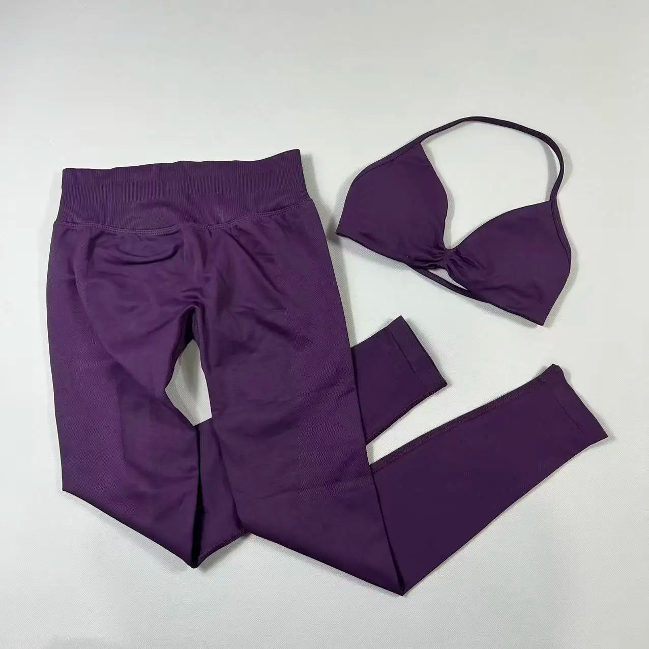 UETEEY Set For Woman Strappy Yoga Bra Sports Top Workout Leggings Set Seamless Gym Set Fitness Clothes Outfit Activewear