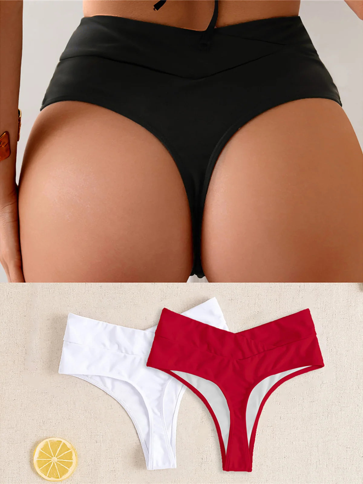 S - XL High Waist High Leg Cut Bikini Bottom Swim Brief Women Swimwear Female Bather Brazilian Tanga Panties Underwear K7095 Secondary image