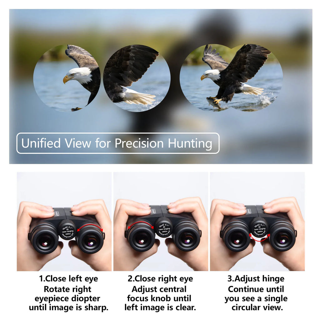 BOSHIWEI 10x42 HD Binoculars with Laser Rangefinder IPX7 Waterproof Ergonomic Design for Long Time Outdoor Viewing and Measuring