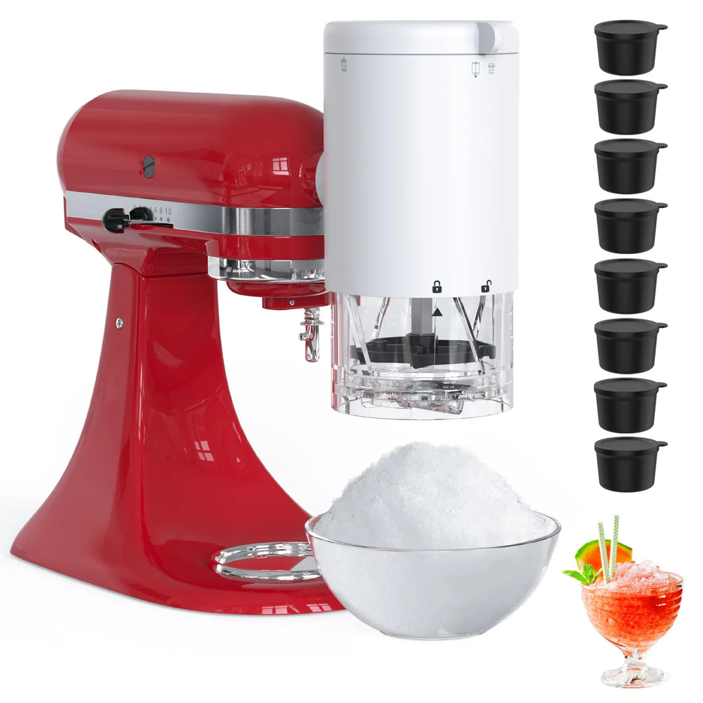 Shaved Ice Attachment for KitchenAid Stand Mixers with 8 Ice Molds Ice Shaver Attachment with Coarse and Fine Blades