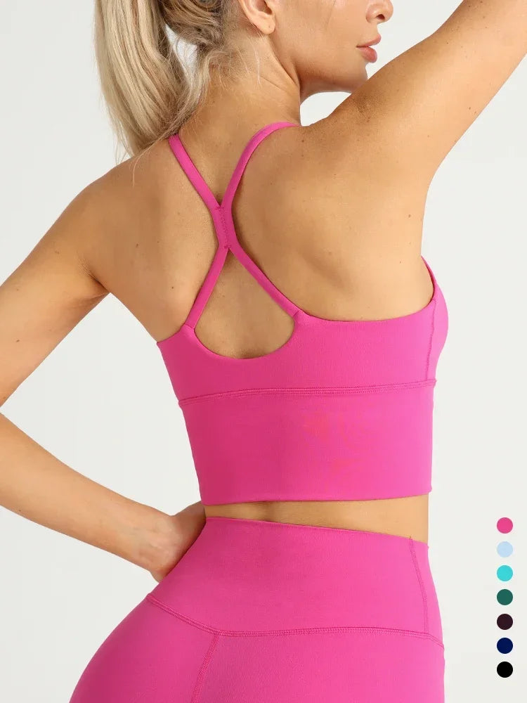 Solid Color Women Gym Yoga Naked Feeling Sexy Cross Back Y shape Sports Bra Fitness Yoga Jogging Workout Sports Women Sling Secondary image