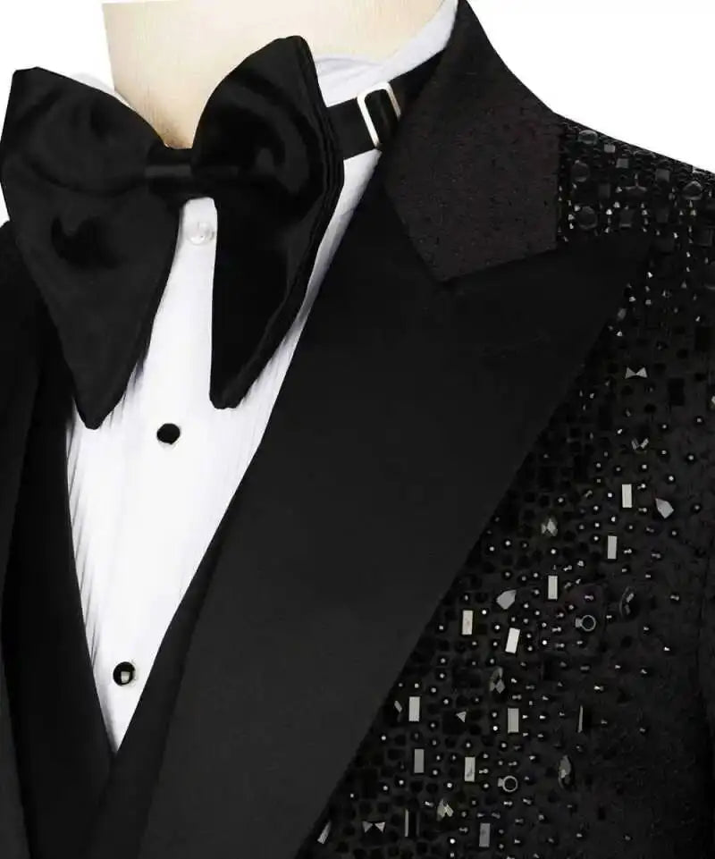 Luxury Suit 2 Pieces Set For Man Beading Tuxedos Lapel One Button Customized Blazer Casual Business Sequined Wedding Groom Secondary image