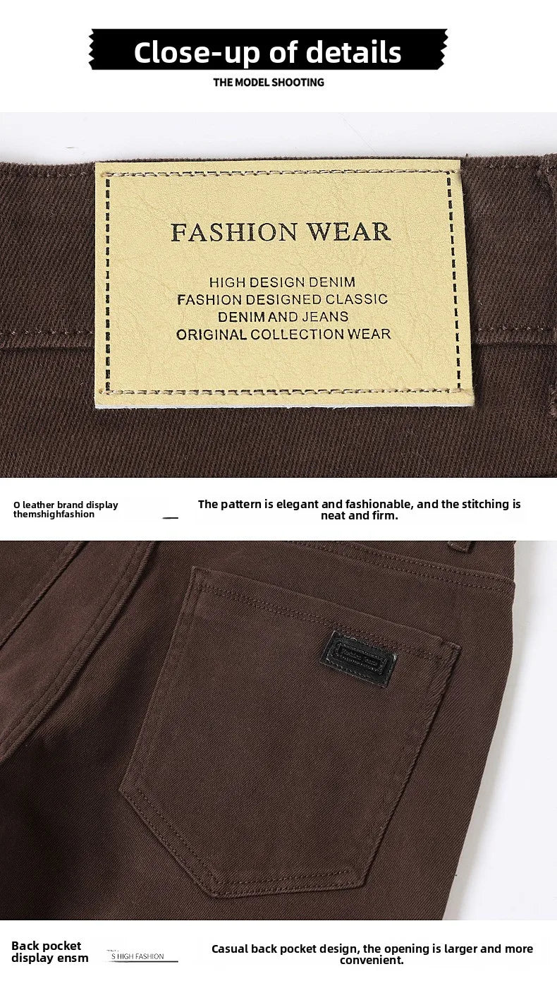 2026 98% Cotton Elastic Cotton Jeans Men's Spring Slim Straight Denim Pants Comfort Large Size Korean Business Casual Trousers