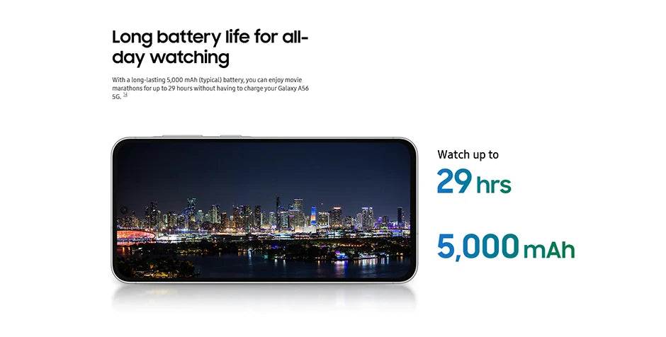 Samsung Galaxy A56 5G Smartphone 6.7inches Super AMOLED Display 120Hz Refresh Rate 50MP Rear Camera 5000mAh Battery 8GB 256GB