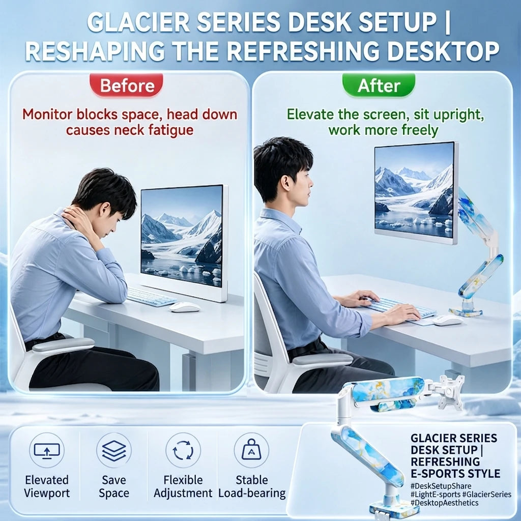 SC5 Jade Marble Pneumatic Monitor Arm Single Desk Mount Stand For 17-35 Inch Screen 2-10kg Load Height Adjustable Gaming Bracket
