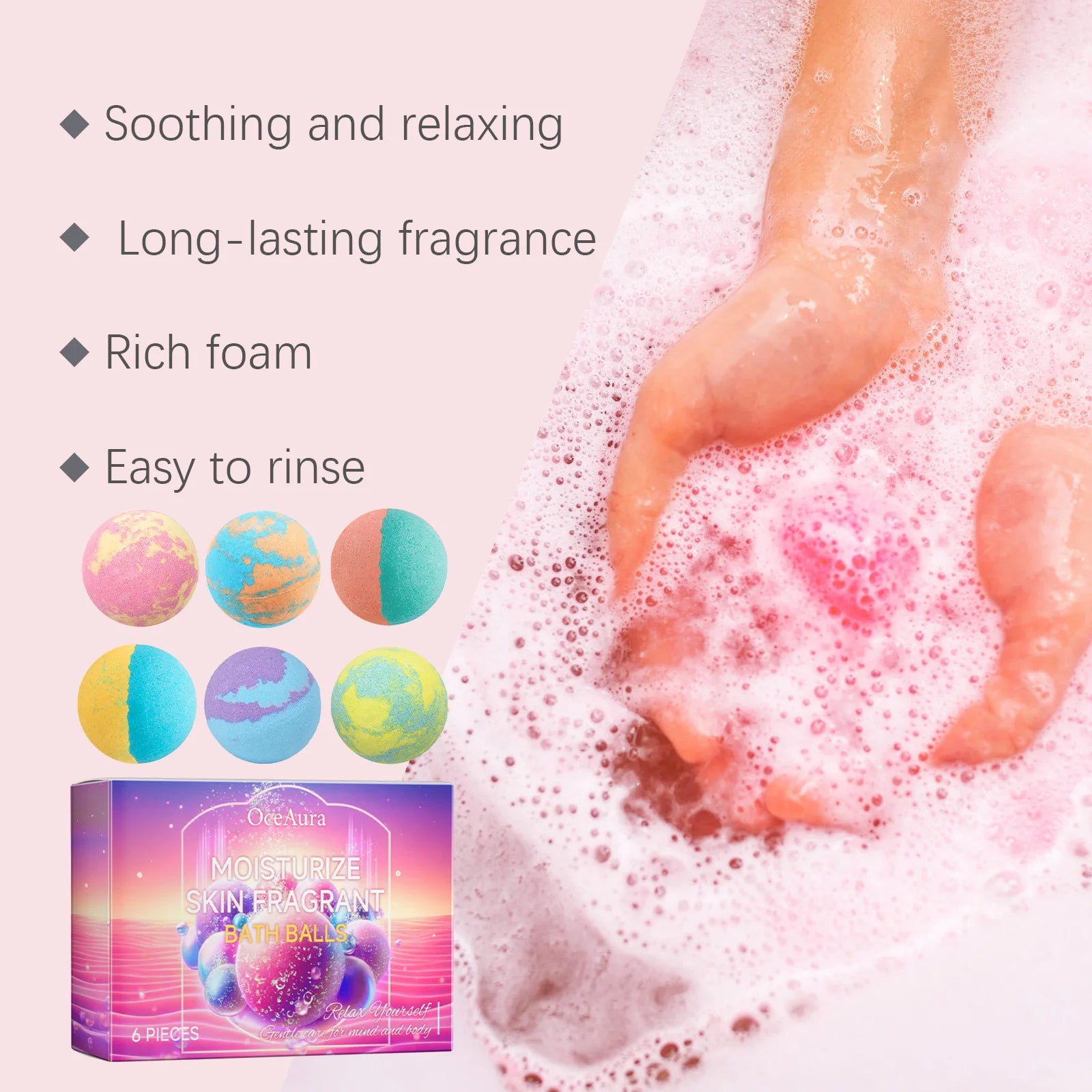 OceAura Bath Bubble Balls Soft Smooth Clean Body Care Moisturizing Skin Elasticity Enhanced Shower Products Gift Sets for Woman