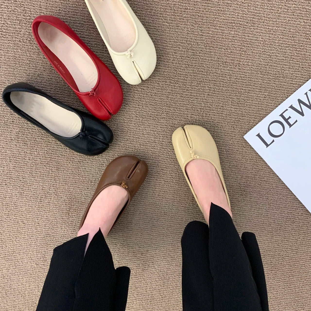 Fashion Soft Leather Split Toe Women Tabi Ballet Flats Spring Autumn Comfortable Walking Lazy Loafers Casual Girls Dance Shoes Main image