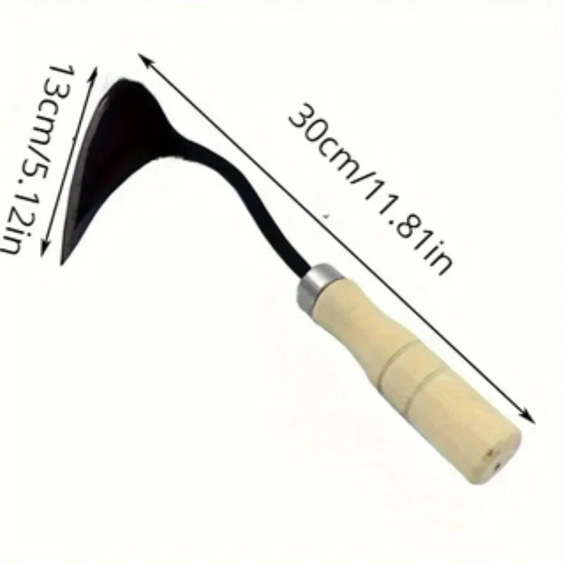 1pc, Wooden Handle Crooked Hoe, Multifunctional Garden Digger, Metal & Wooden Garden Tool, Seedling Hoe for Home Gardening Secondary image