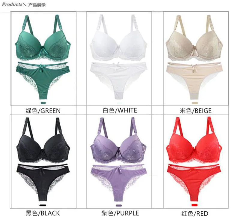 DaiNaFang Sexy Bras Set Green Black Beige Red White Purple Lace Bow Floral Underwear For Women Plus Size Lingerie