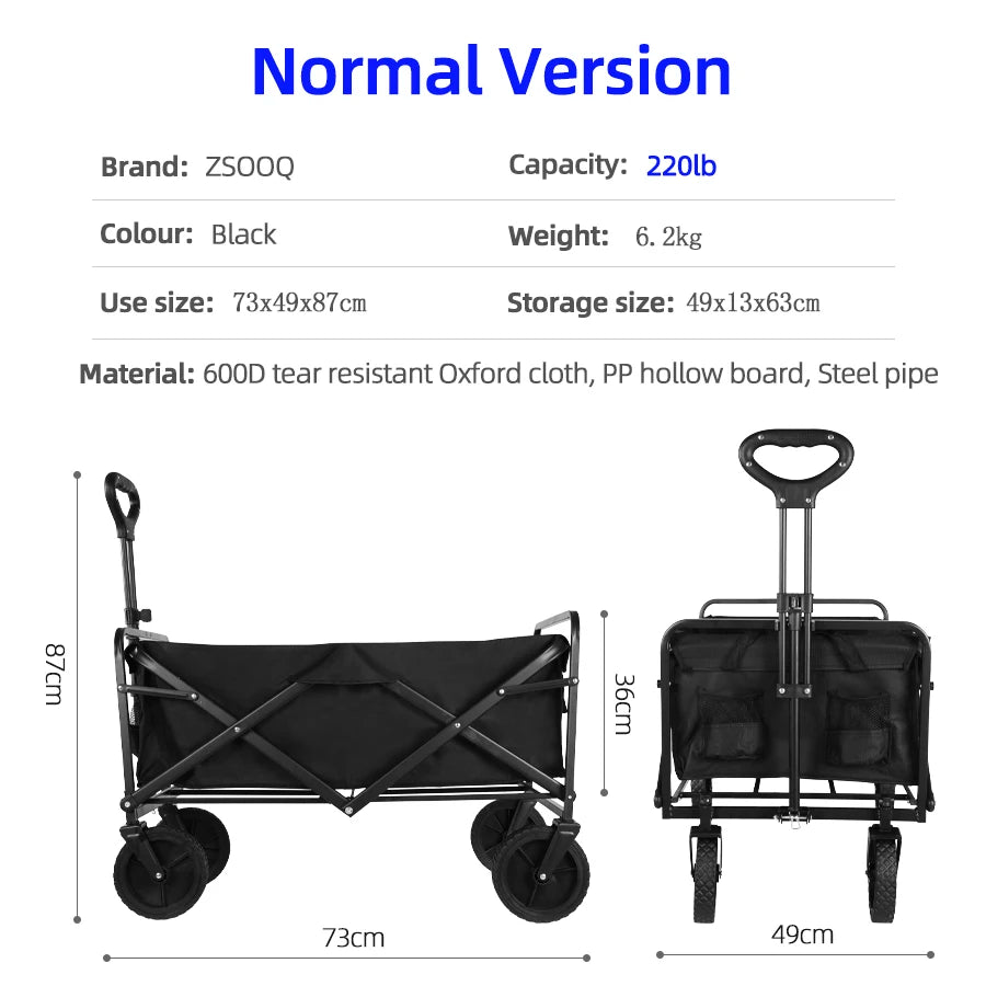 Large Weight Capacity Heavy Duty Wagon Cart Folding Wagon for Outdoor Garden Beach wagon Camping Equipment with Cup Holders