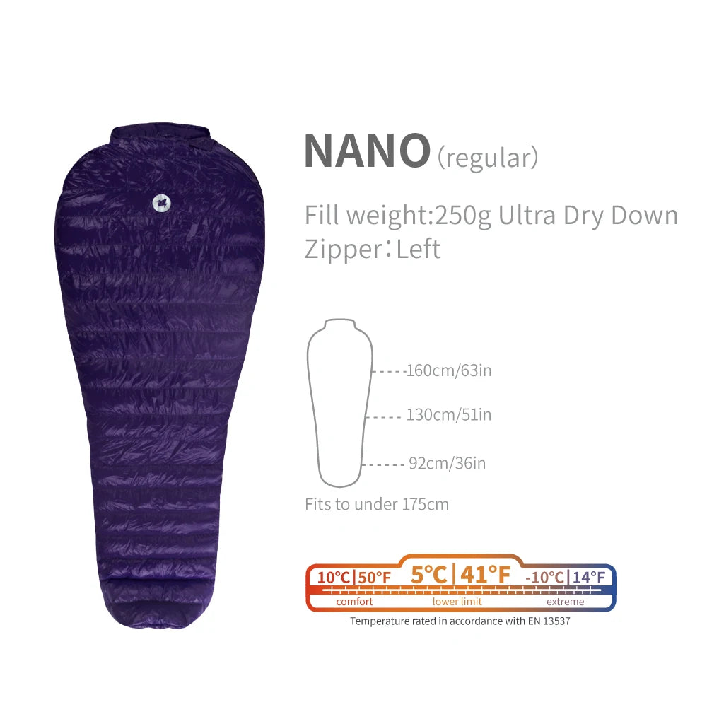 AEGISMAX LETO & NANO 700FP Ultra Dry Goose Down Sleeping Bag Ultralight Down Sleeping Bag for Camping and Hiking