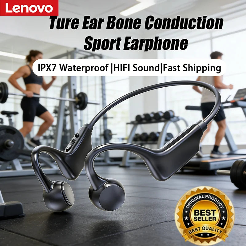 Lenovo Hot Real Bone Conduction Sport Headphone Wireless Earphone Bluetooth-Compatible Headset Hands-free with Mic for Running