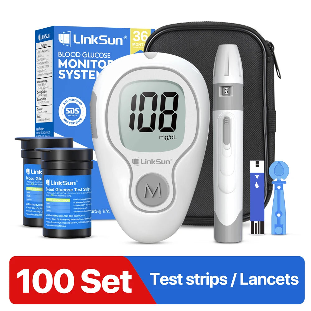 LinkSun Blood Glucose Meter G-425-3 Glucometer No Code for Diabetes Test 10/50/100pcs Strips Lancets Medical Blood Sugar mg/mmol