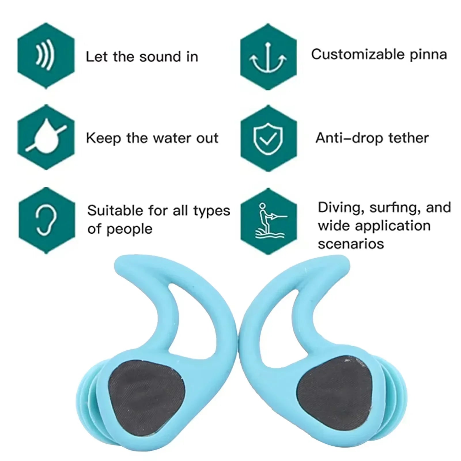Swimming Ear Plugs for Adults, 3 Pairs Waterproof Reusable Silicone Swim Earplugs with Removable Cord,Perfect for  Water Sports