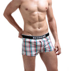 SEOBEAN Classic Plaid Mens Boxer Shorts 100% Cotton Underwear Boxershorts U convex Pouch Arrow Panties Shorts Men Sleep Bottoms
