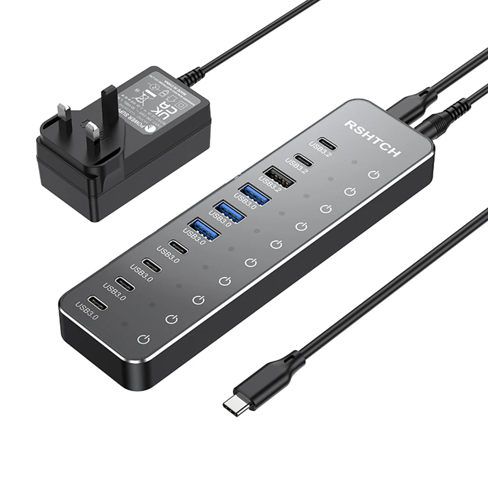 RSHTECH 10 in 1 USB C Hub 10Gbps USB-C with Individual Touch Switches Multiport Splitter Docking Station for MacBook Laptops PC