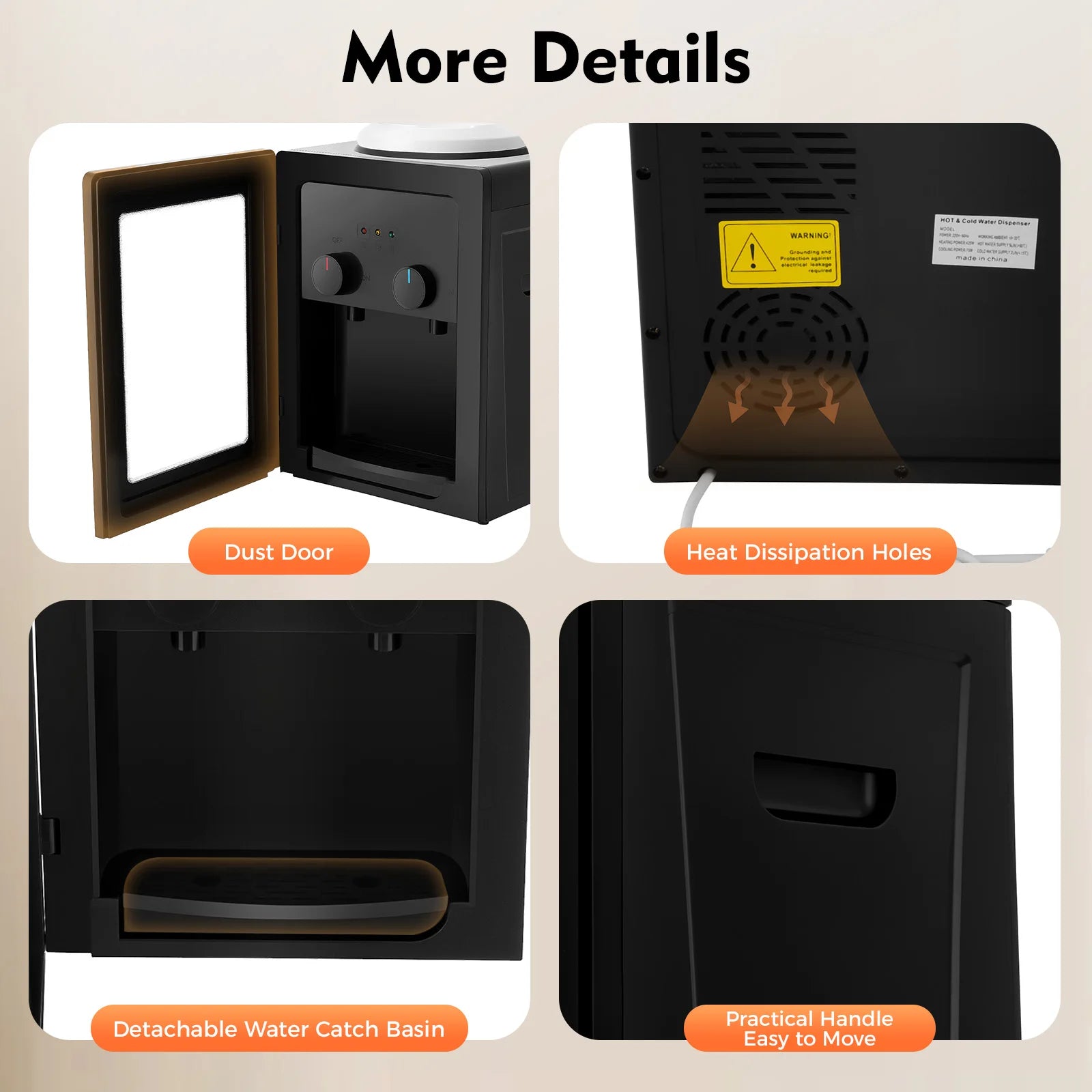 550W Portable Electric Hot and Cold Water Dispenser with Food-Grade Stainless Steel Inner Liner for Multiple Buckets