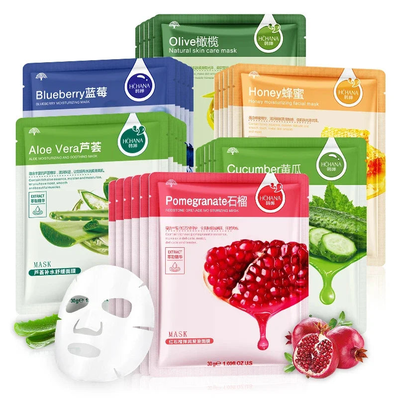 20pcs Natural Plant Facial Mask Moisturizing Oil Control Anti-Aging Fruit Aloe Korean Sheet Face Mask Beauty Skin Care Prodcuts Main image