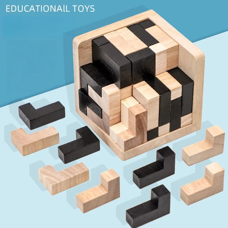 Creative 3D Cube Puzzle Luban Interlocking Creative Educational Wooden Toy Brain IQ Mind Early Learning Game Gifts For Children