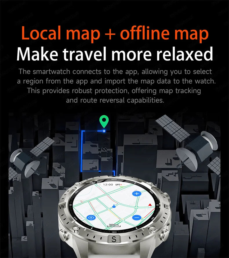 GPS Smart Watch for Men 2G ROM GPS Offline Maps Waterproof Swim Hiking Fitness Tracker Sleep SpO2 Rugged Durable Smartwatch GPS