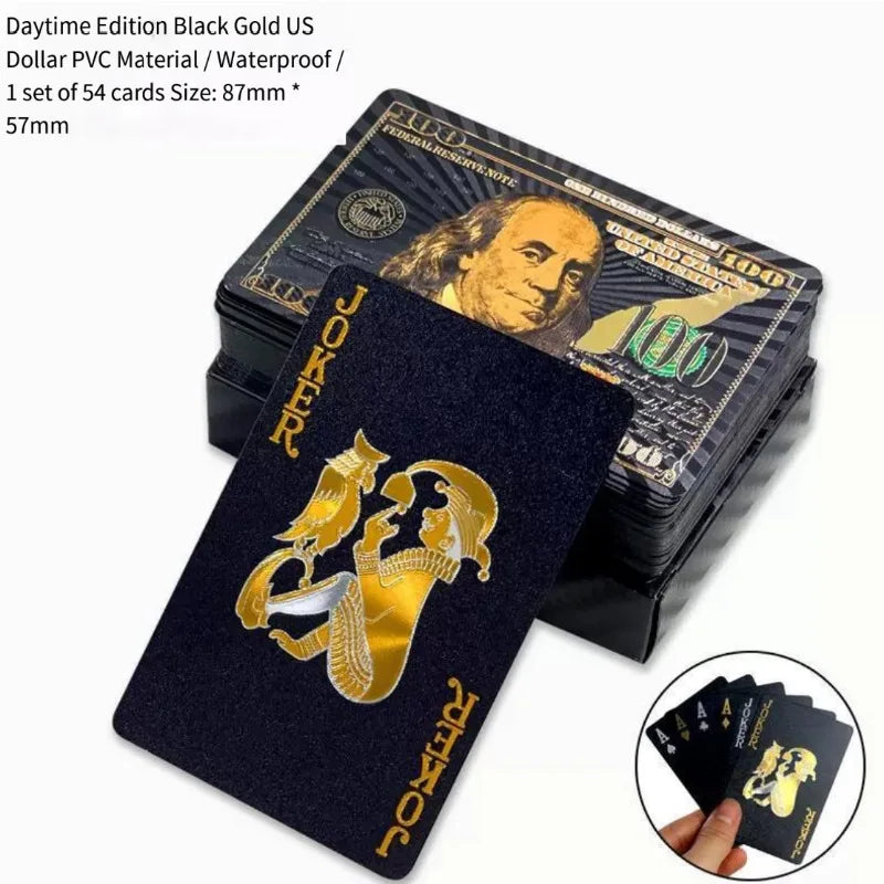 Brand New 54-piece Black and Gold Plastic Playing Card Foil Poker Set Magic Tool Party Tabletop Game Main image