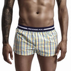 SEOBEAN Classic Plaid Mens Boxer Shorts 100% Cotton Underwear Boxershorts U convex Pouch Arrow Panties Shorts Men Sleep Bottoms