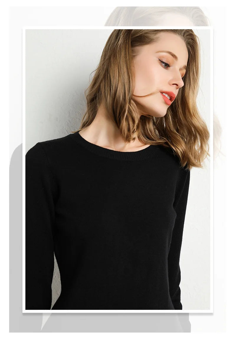 Women Slim O-Neck Pullover Cashmere Wool Blending Sweater Autumn And Winter Long-Sleeved Knit Bottoming Shirt Large Size 2024