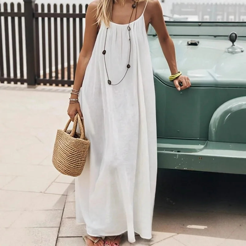 2026 Loose-Fit Spaghetti Strap Dress Women's Casual Homewear Summer Dress Solid-Color Vacation Cool Homewear Main image