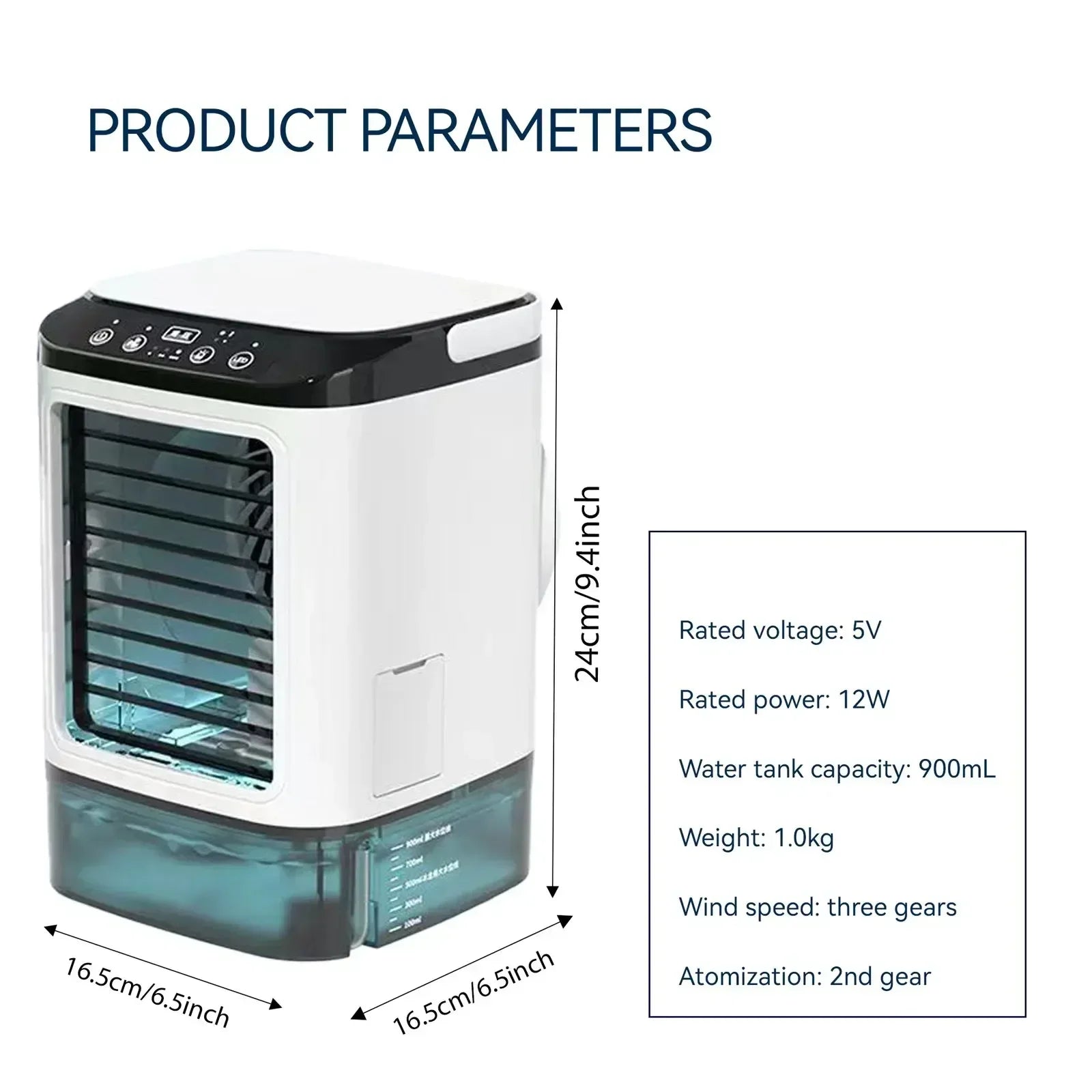 Compact Air Conditioning 3-Speed Personal Air Cooler 900ml Water Tank 7-Color Mood Light For Bedroom Desk Office