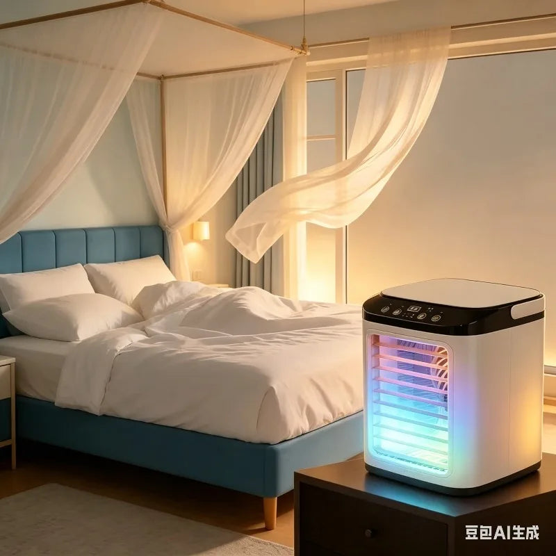 Compact Air Conditioning 3-Speed Personal Air Cooler 900ml Water Tank 7-Color Mood Light For Bedroom Desk Office Main image