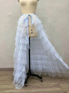 White Ruffled Tiered Tulle Over Wrap Skirts Women Sheer Mesh Summer Maxi Skirt Low Long Beach Tulle Skirt Bridal Detachable FR8E