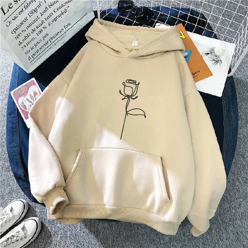 2024 Autumn Winter Hoodies Sportwear Women's Hoodie Pullover Sweatshirt Stylish Flower Print With Thick Long Sleeves Tops Loose
