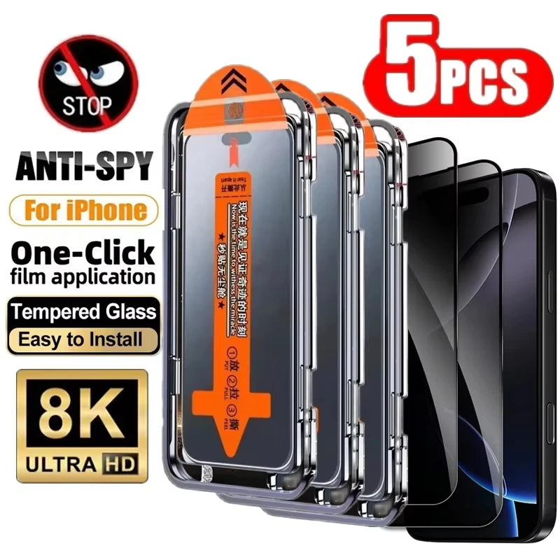 5PCS Privacy Screen Protector for iPhone 17 Pro Max 16 15 14 13 12 11 16e Plus Mini XR Dust Free Install Anti-Spy Tempered Glass