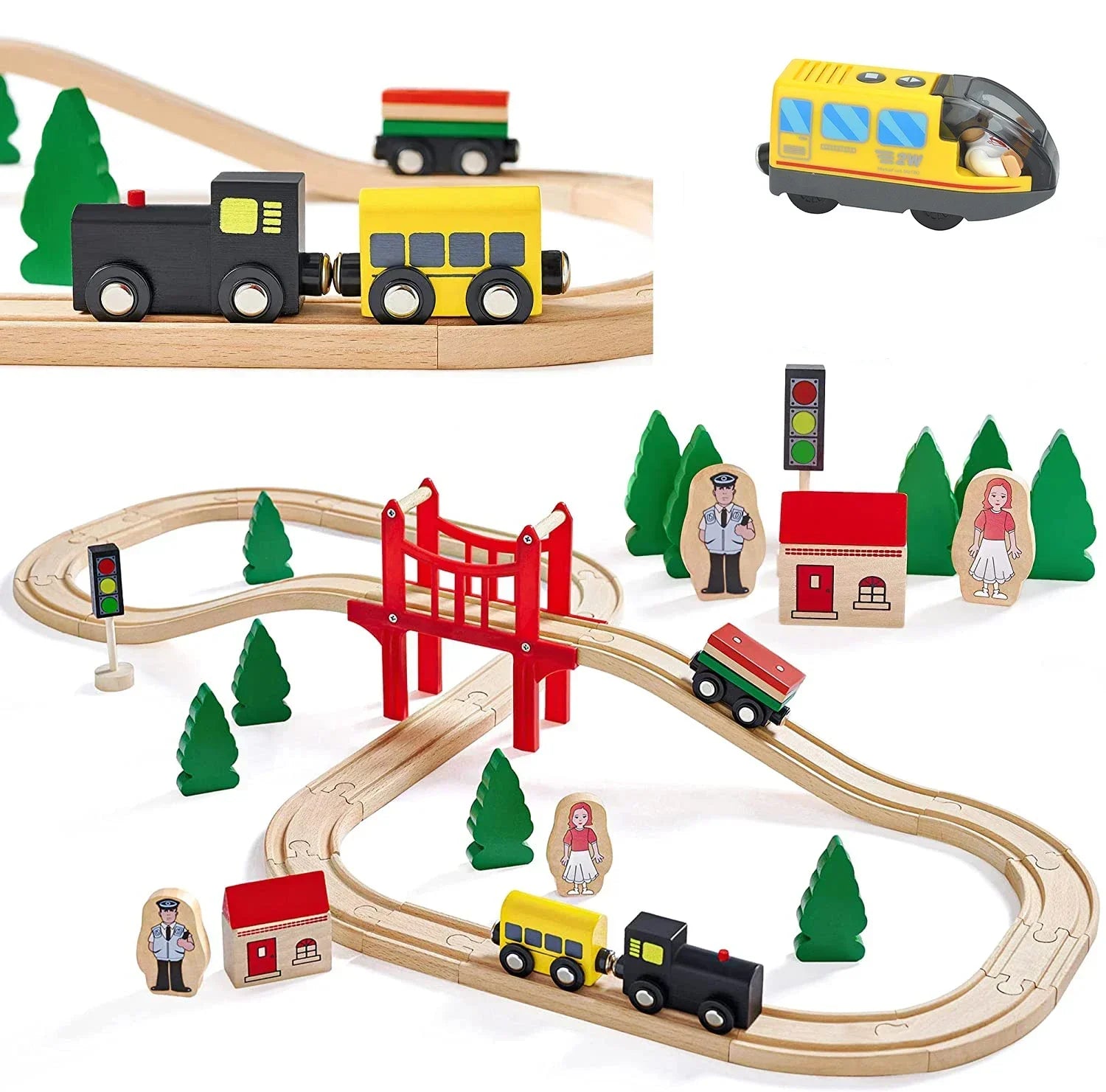 Wooden Train Toys Train Track Magnetic Set Electric Car Locomotive Diecast Slot Fit All Wood Brand Biro Railway Tracks For Kids Main image