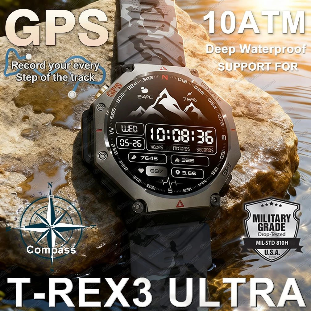T-Rex 3 Ultra Military Grade GPS Smart Watch 10ATM Waterproof Compass Altimeter Barometric AMOLED Men HD Call Sports Smartwatch Main image