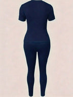 2026 women's new Paris printed two-piece set, casual short sleeved round neck T-shirt and tight pants long pants set