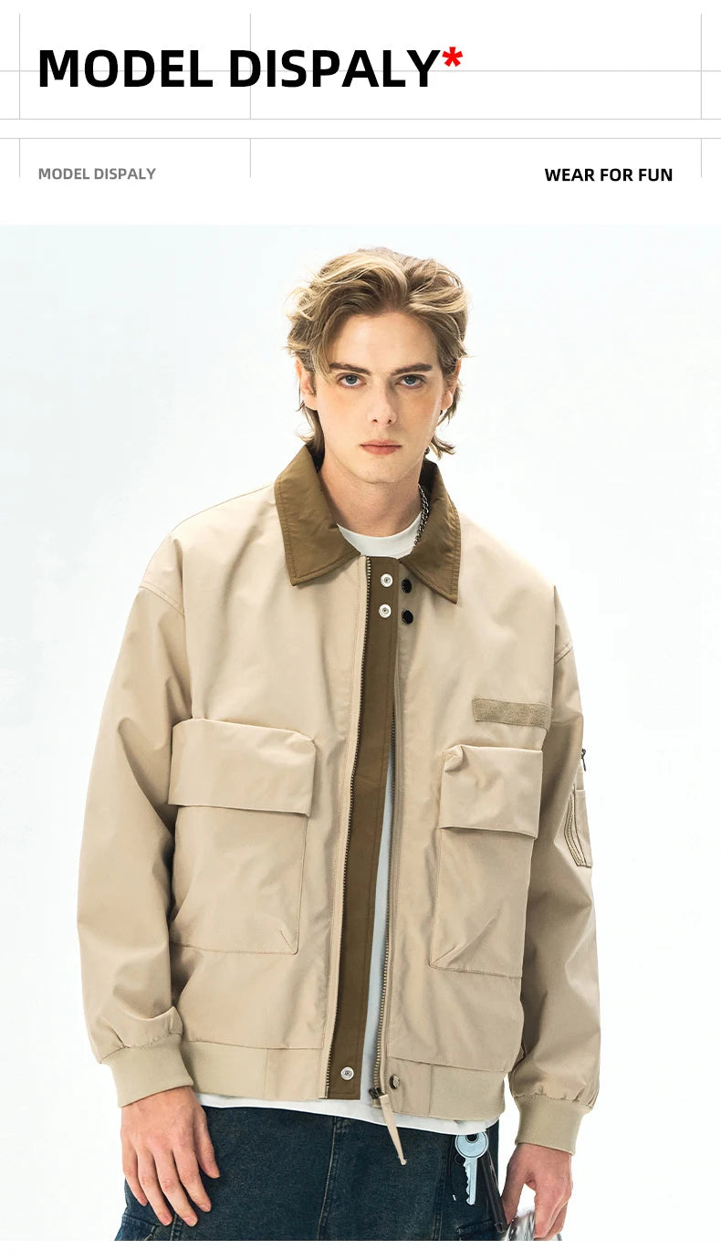 Men's Spring Casual Blazer Jacket Turn-Down Collar Stylish Versatile Office Wear Lightweight Coat Trendy Man Large Pocket Jacket