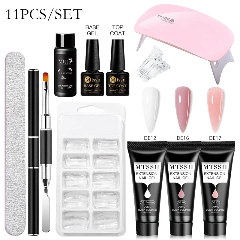 24PCS/Set 20ml Poly Naili Extension Gel  Kit Mini UV Lamp Sealer With Base Top Coat Professional Poly UVNail Gel Kit Starter Kit