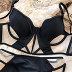 French Thin Cup Women Lingerie Set Sexy Hollow Lace Bra Set Summer Mesh Comfort Breathable Underwear Fish Bone Tops Intimates