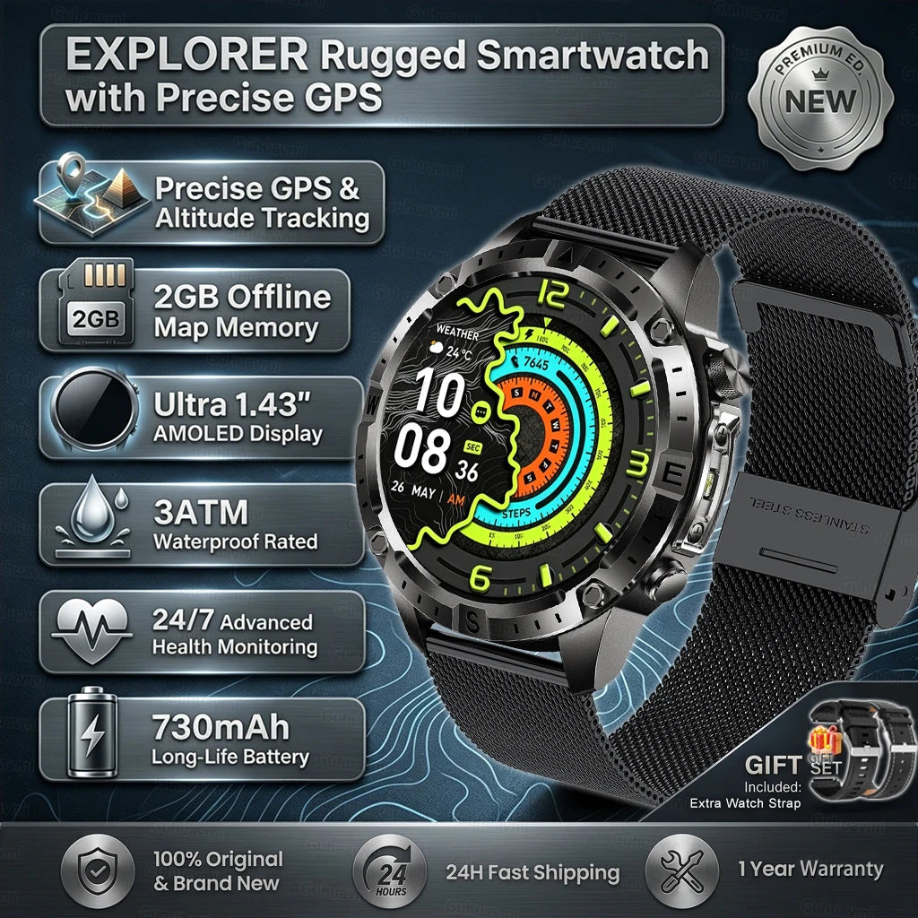 2026New Military T-Rex3 GPS Map Navigation Smart Watch 2GB RAM 1.43-inch AMOLED Screen 30M Waterproof Call Sports Smartwatch Men