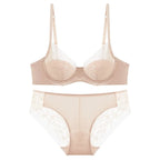 Luxury Women Lingerie Set Sexy Lace Embroidery Underwear French Thin Cup Push Up Bra Summer Mesh Breathable Intimates Bra Sets