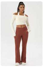Yoga long-sleeved T-shirt women's one-shoulder sexy tight fitness wear top nude feel quick-drying sports sleeved Yoga Shirts