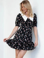 Tossy Printed Lapel Fashion Mini Dress Women's Short Sleeve Patchwork Contrast Elegant Summer Dress 2025 Female Bodycon Dress