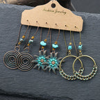 Boho 3Pcs/set Ethnic Leaf Bronze Earrings Set Vintage Hanging Earrings for Women Gypsy Statement Jewelry Accessories Pendientes