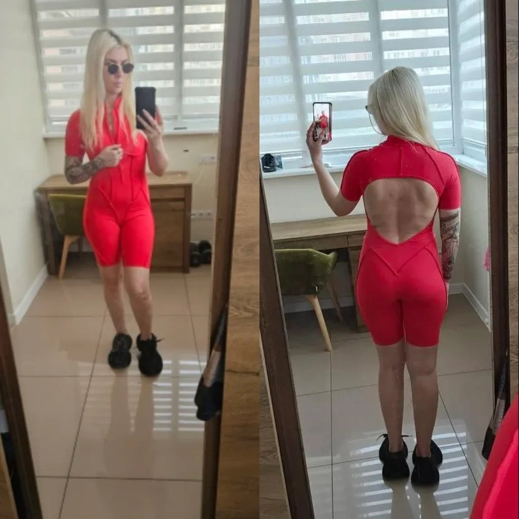 Women's Tracksuit Gym Workout Sports Clothes Outfit Zipper Jumpsuit Yoga Fitness Overalls Set Open Back Bodysuits Suit for Women