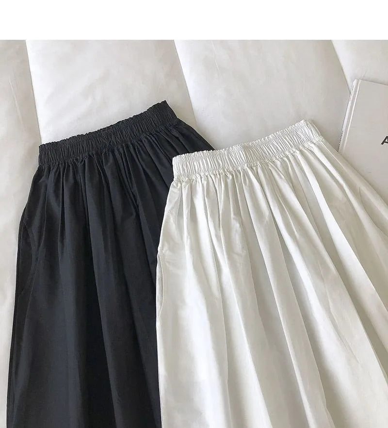 Women Black skirt midi High waist korean style Pleated a line Vintage Clothing 2026 new Summer Casual Fashion Ladies Work Wear
