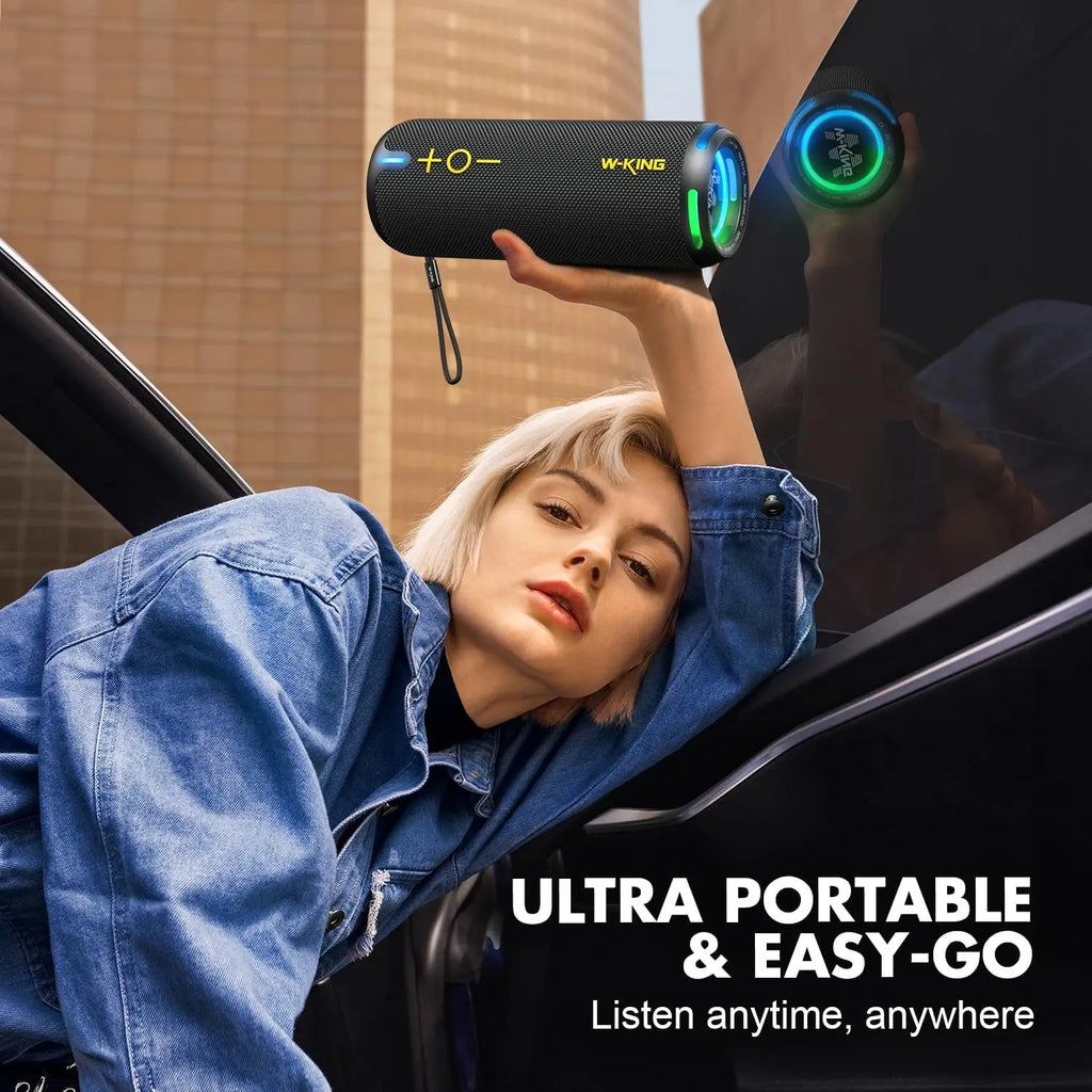 W-KING 40W Portable Speaker, IP67 Waterproof, APP Control, High-Quality Audio, TF/AUX, Dynamic Lights for Party, Outdoor, Shower