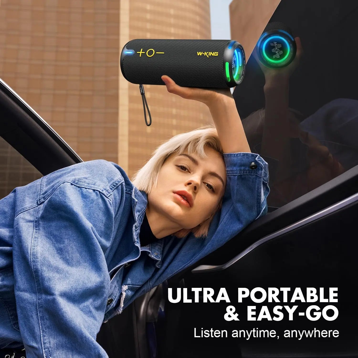 W-KING 40W Portable Speaker, IP67 Waterproof, APP Control, High-Quality Audio, TF/AUX, Dynamic Lights for Party, Outdoor, Shower