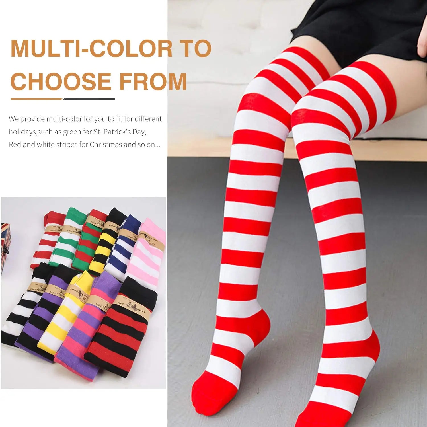 Color Striped Stockings Japanese Over Knee Socks Fashion Women Keep Warm Soks Sexy Slim Long Socks Hosiery JK Cosplay Lolita Y2k
